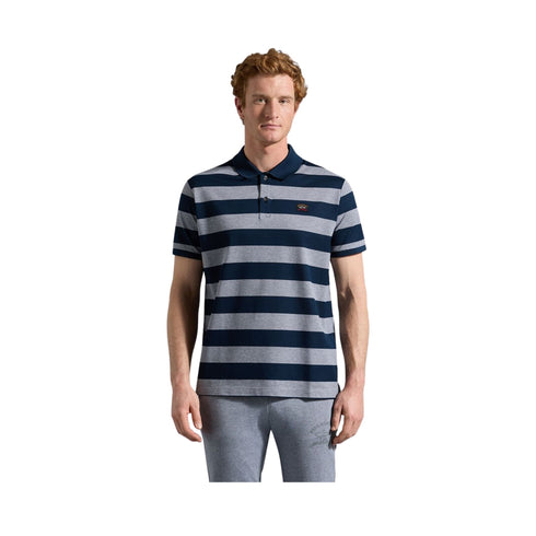 Polo Uomo Iconica a righe con badge Blu grigio PAUL & SHARK- Francavilla Moda
